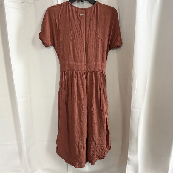 The Normal Brand Dress Size XS Clay Brown Deep V Button Midi Minimalist 18687 - Picture 2 of 10